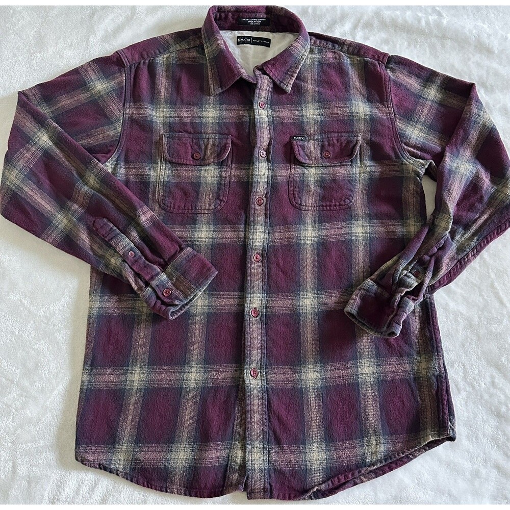 Matrix Turkey Stopnik Parker Flannel Shirt Mens Large Slim Fit Plaid Burgundy L